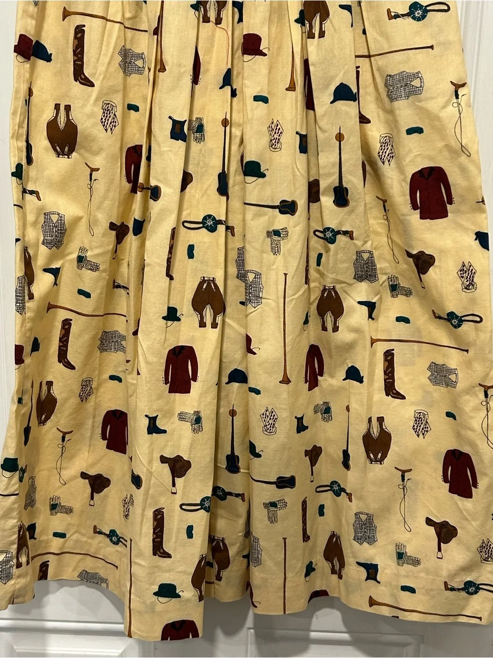 Vintage 80’s Midi Skirt 100% Cotton Rodeo Equestrian Pleated Butter Yellow Sz 4